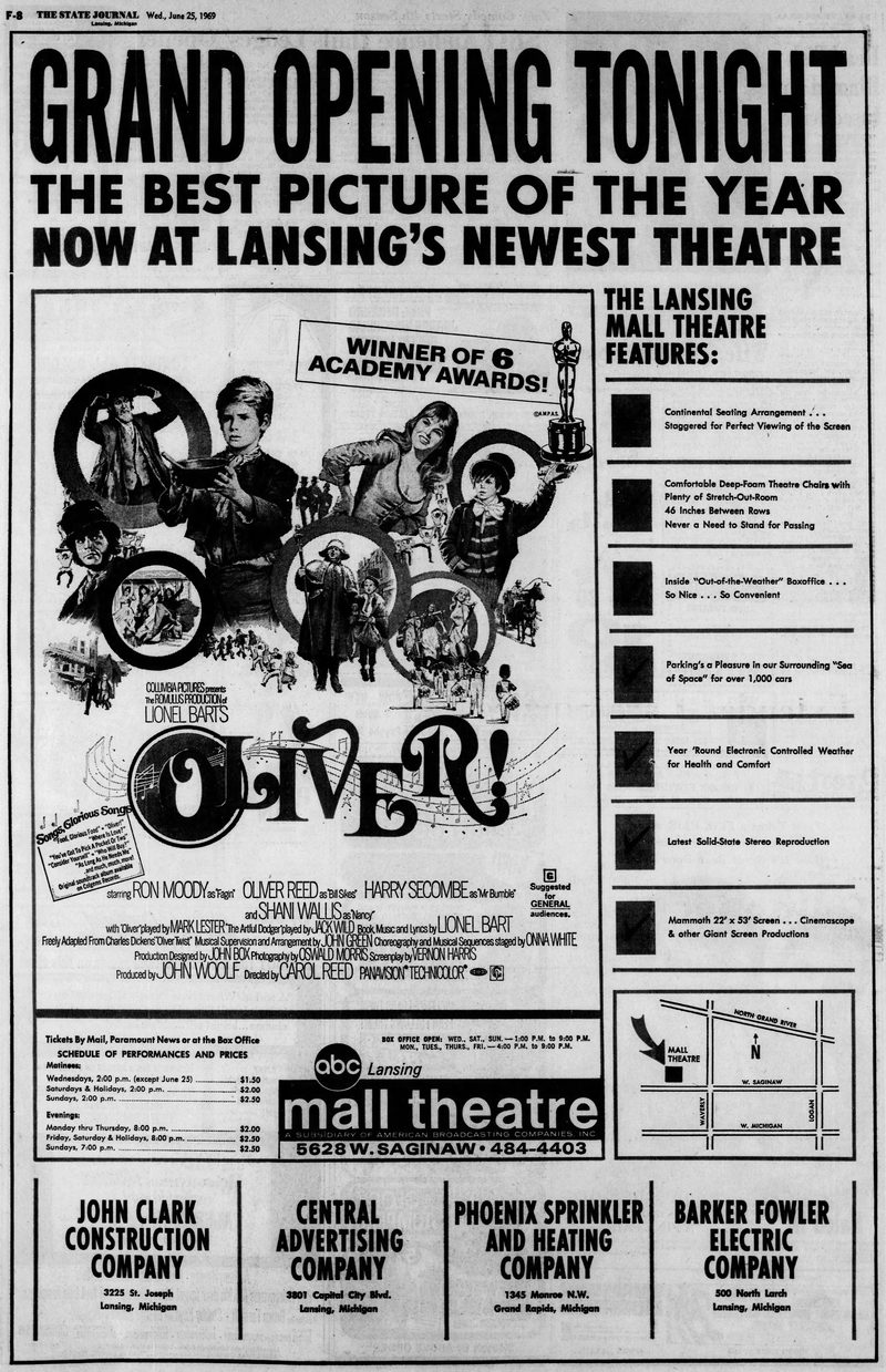 Lansing Mall Theatre - 1969 OPENING AD